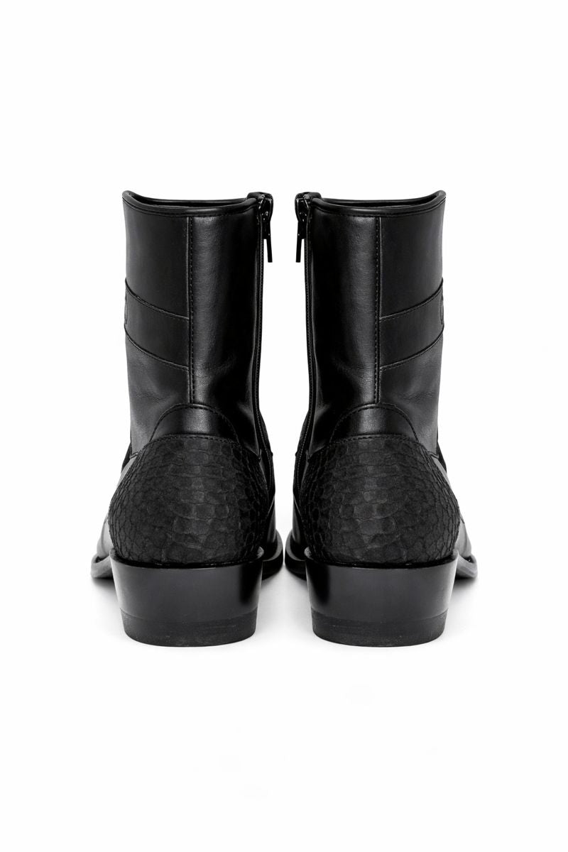 Los Altos Men's Original Python Skin European Toe Short Boots - Black 76BFN5705-New Designer Collection