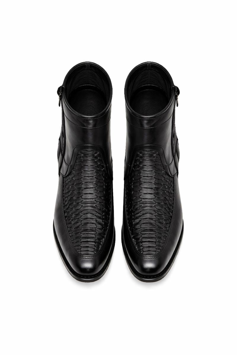 Los Altos Men's Original Python Skin European Toe Short Boots - Black 76BFN5705-New Designer Collection