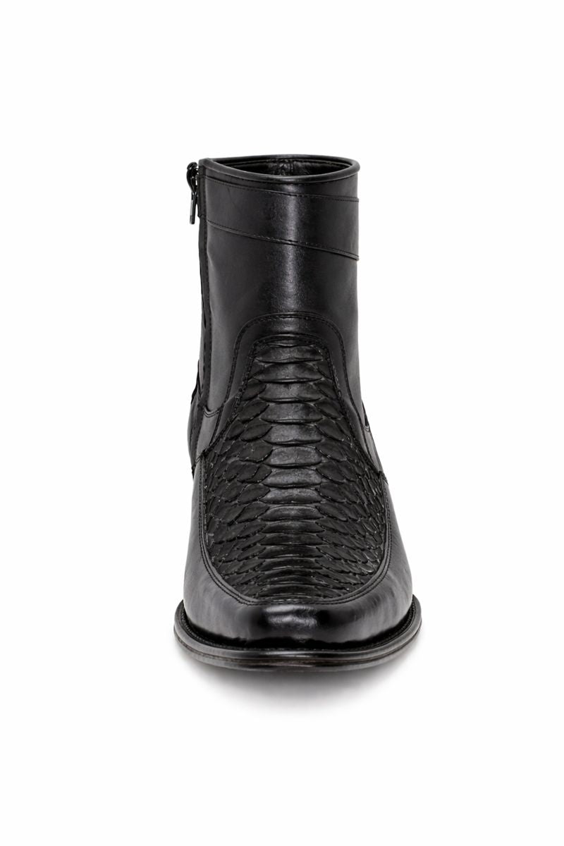 Los Altos Men's Original Python Skin European Toe Short Boots - Black 76BFN5705-New Designer Collection