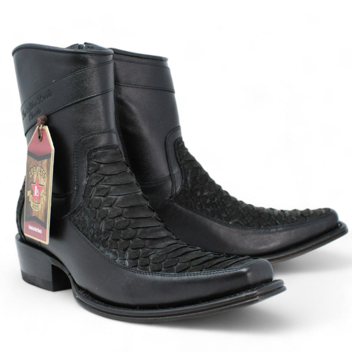 Los Altos Men's Original Python Skin European Toe Short Boots - Black 76BFN5705