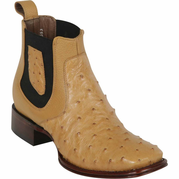 Los Altos Men's Wide Square Toe Ostrich Short Boots - Antique Saddle