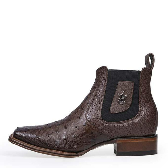 Los Altos Men's Wide Square Toe Ostrich Short Boots - Brown