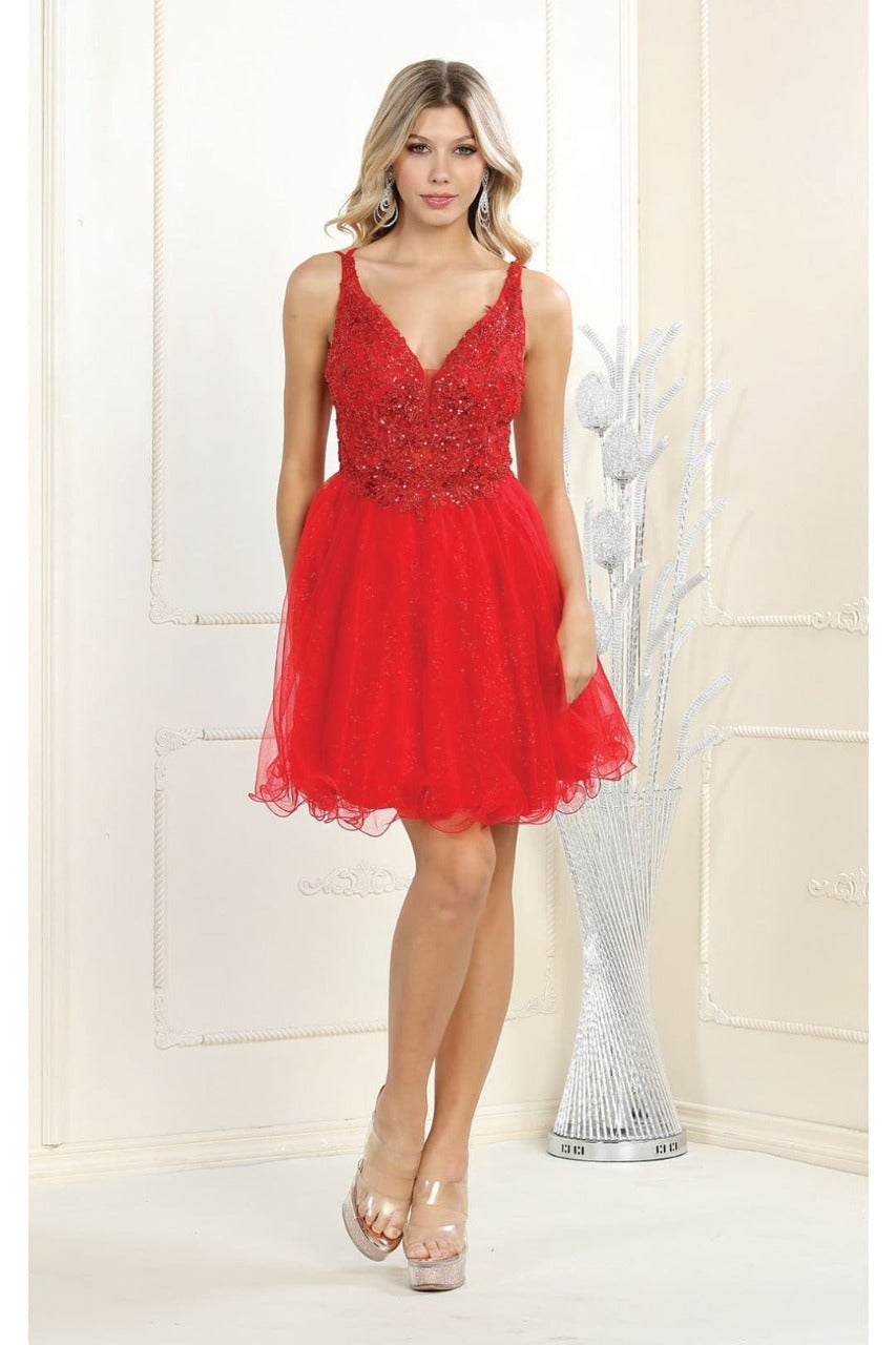 Quince Dama Dresses - Short Quinceanera Dresses in Color Red