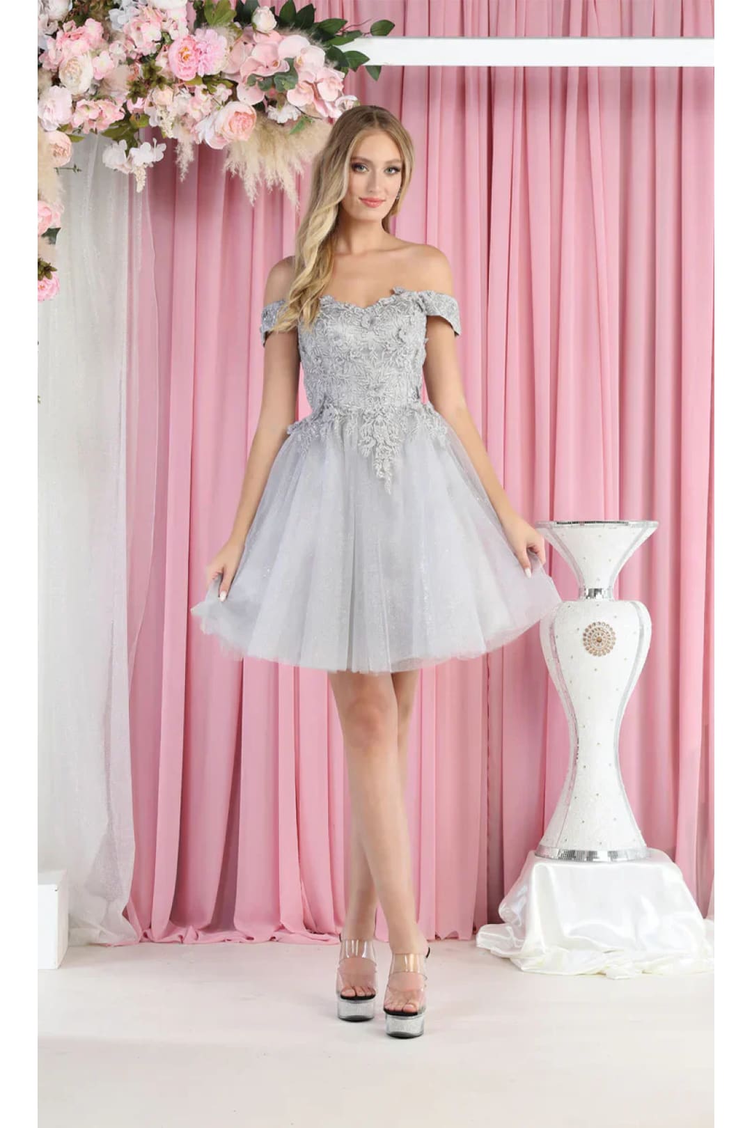 Quince Dama Dresses - Short Quinceanera Dresses in Color Silver