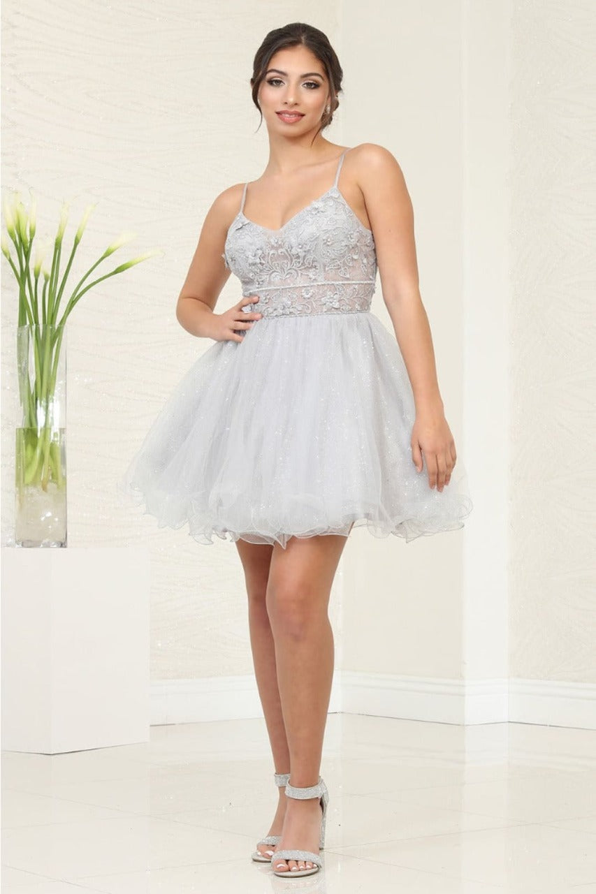 Quince Dama Dresses - Short Quinceanera Dresses in Color Silver
