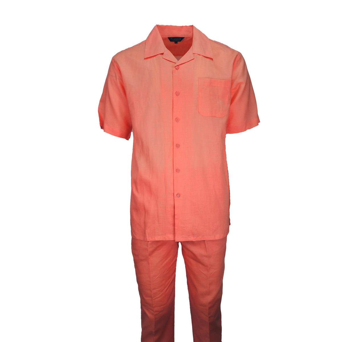 Mens Melon Linen Shirt and Pants Casual Outfit Set