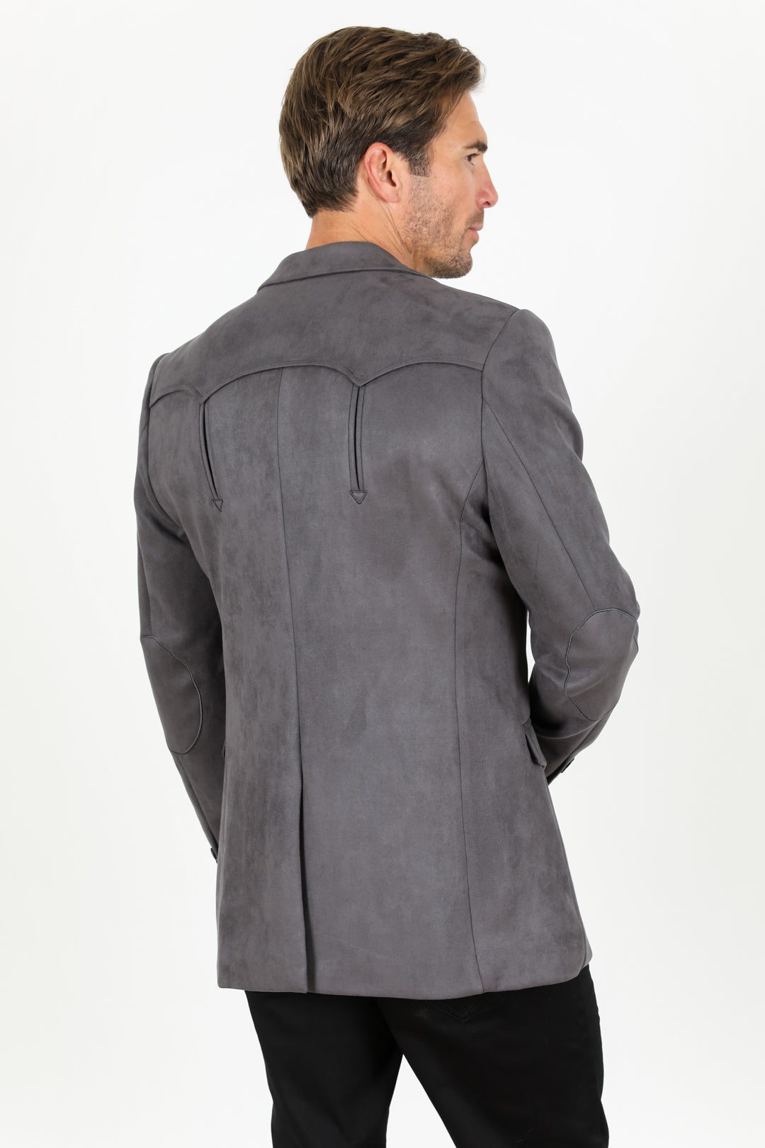 Mens Charcoal Faux Suede Blazer Jacket – Double Button Smart Casual Sport Coat