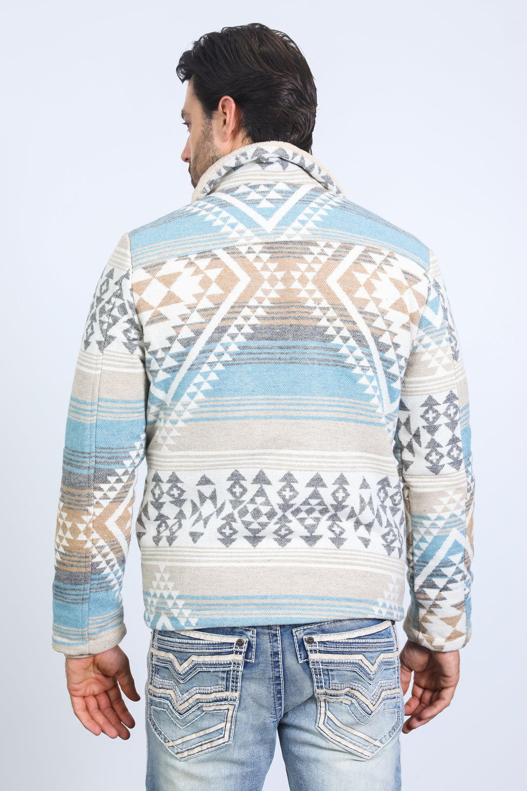 Men’s Aztec Tribal Quilted Twill Jacket – Beige Casual Outerwear
