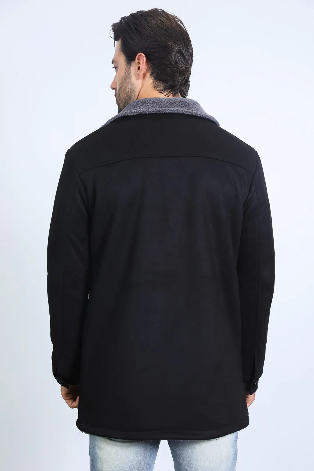 Western Style Long Black Faux Suede Coat for Men – Classic Cowboy Inspired Outerwear