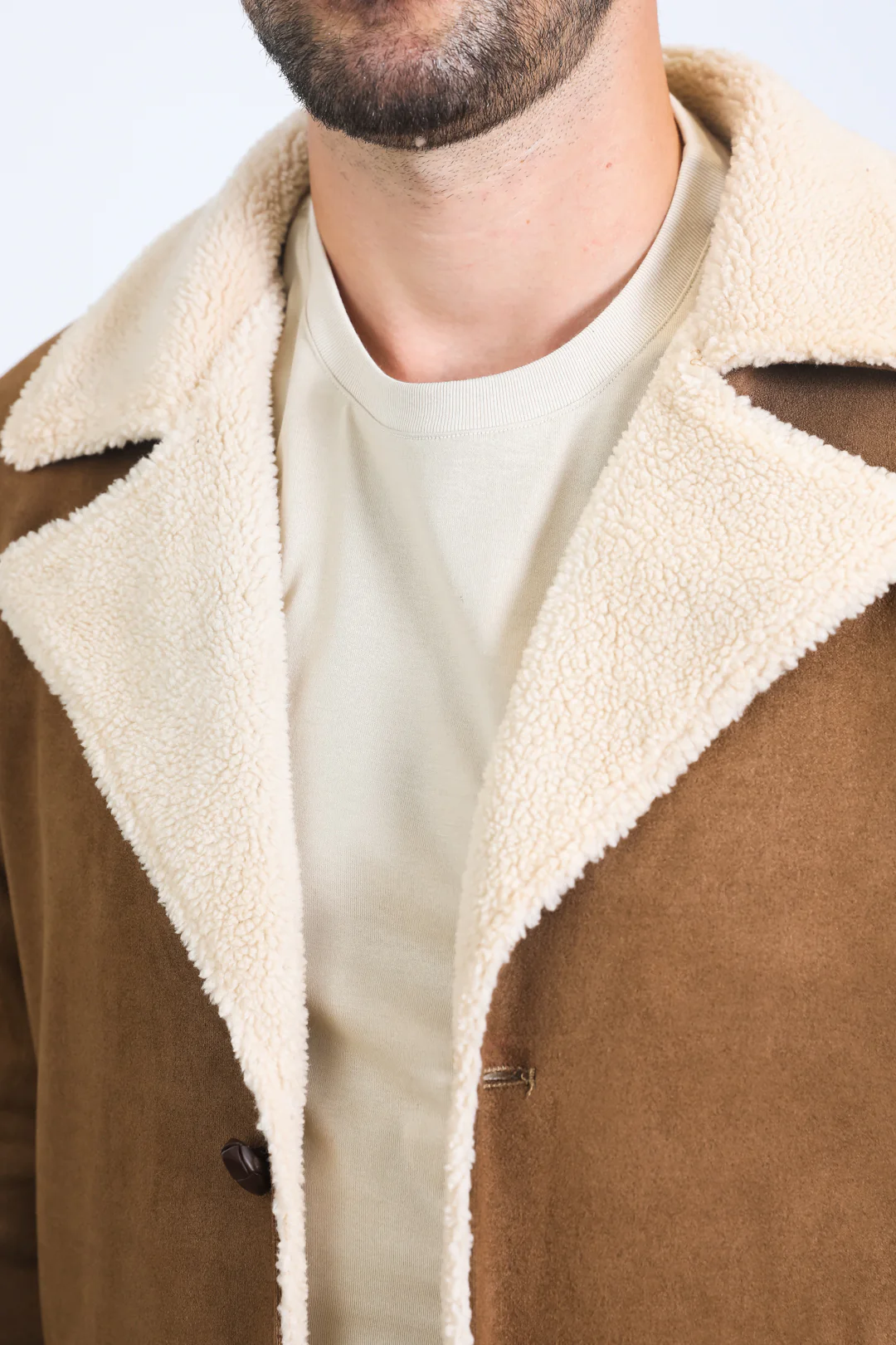 Mens Western Cowboy Long Coat – Brown Faux Suede Frontier Style Jacket