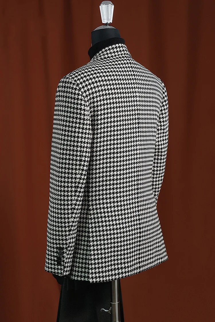 Men’s Black and White Houndstooth Blazer, 100% Wool Modern Fit Sport Coat