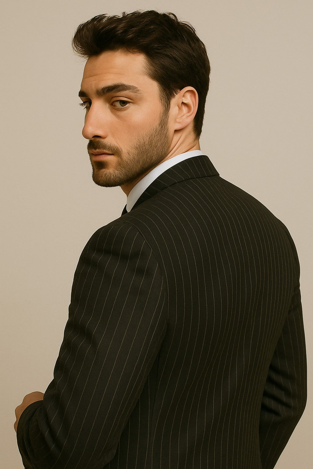 Men's 3-Piece Black Bold White Chalk Bold Pinstripe Vested Cheap Priced Business Suits Clearance Sale