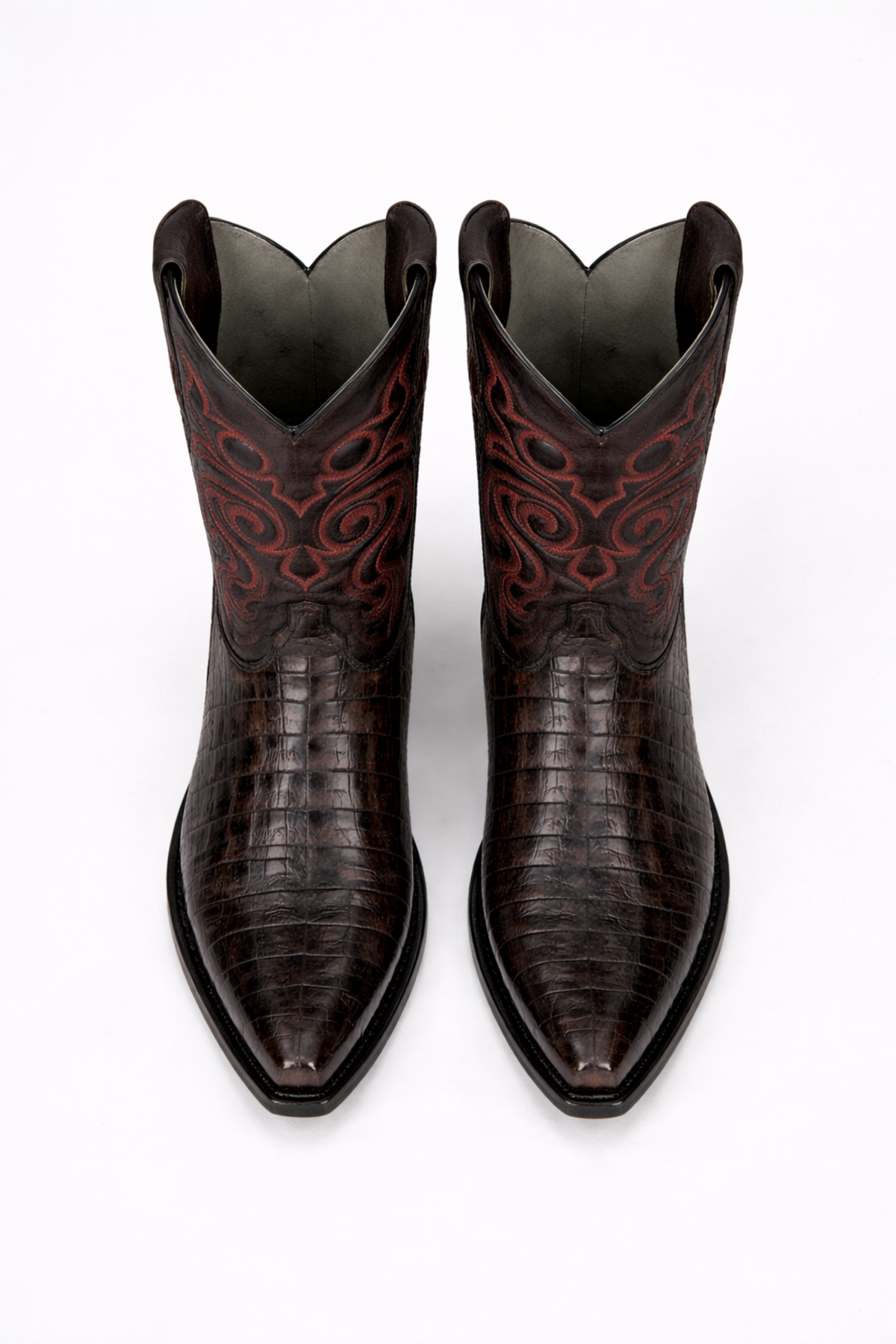 Men's Black Cherry Caiman Cowboy Boots: Genuine Leather Snip Toe Western Dress Boots-New Designer Collection