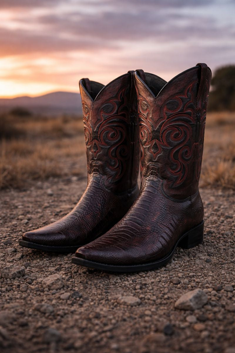 Men's Black Cherry Ostrich Leg Cowboy Boots - Los Altos Dress Western Boots-New Designer Collection