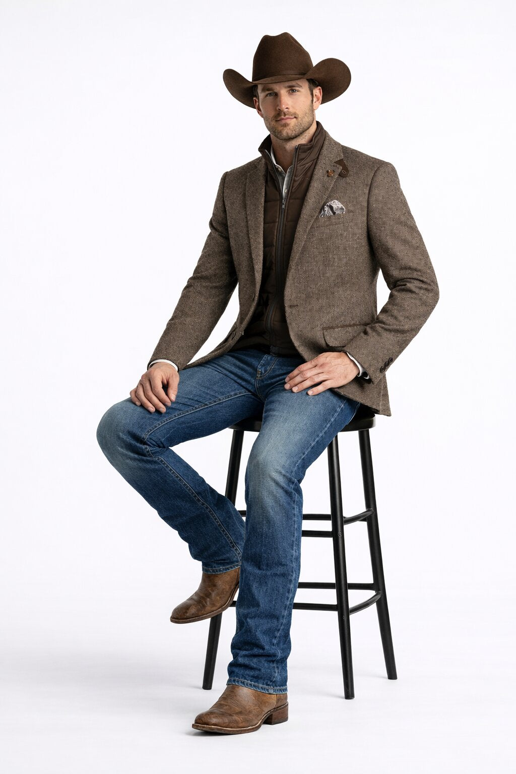 Mens Brown Herringbone Tweed Cowboy Western Blazer Classic Country Sport Coat Jacket for Ranch Wear, Cowboy Jacket