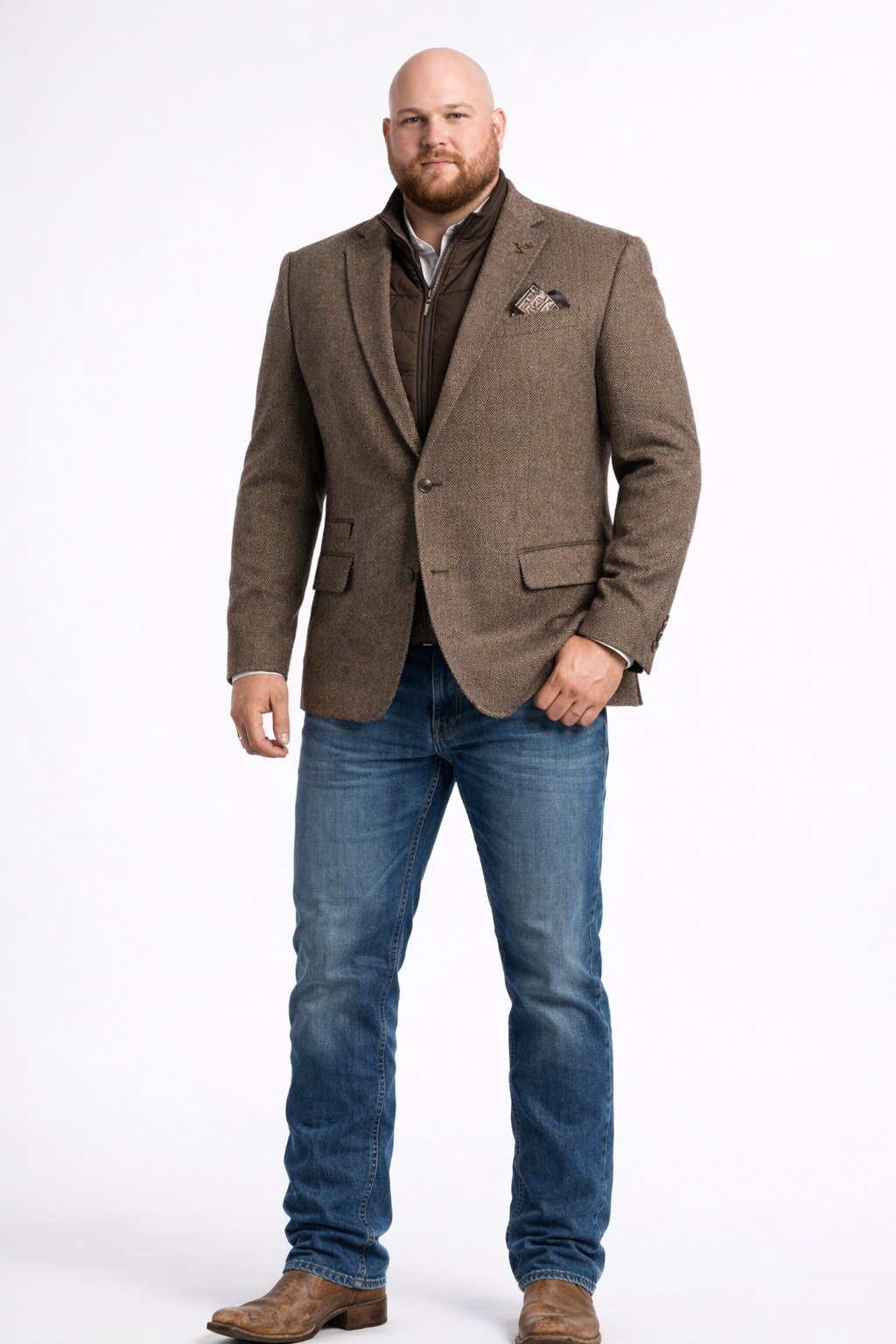 Mens Brown Herringbone Tweed Cowboy Western Blazer Classic Country Sport Coat Jacket for Ranch Wear, Cowboy Jacket