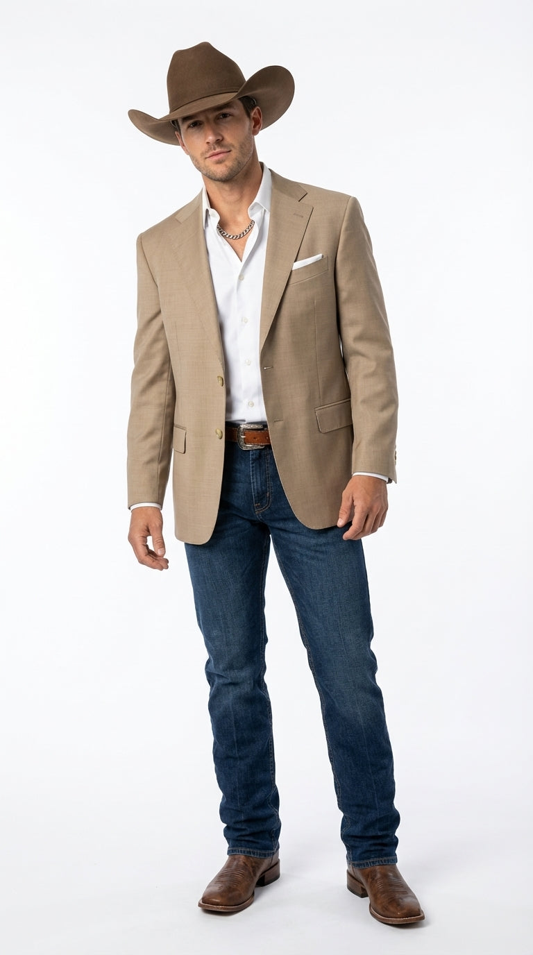 Mens Dark Tan Cowboy Western Blazer – Classic Western Style Sport Coat Casual Formal Jacket for Business Wedding Modern Fit