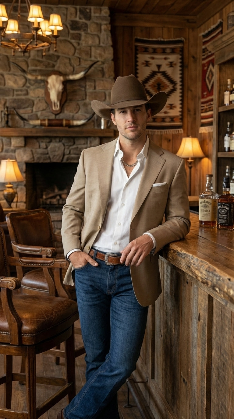 Mens Dark Tan Cowboy Western Blazer – Classic Western Style Sport Coat Casual Formal Jacket for Business Wedding Modern Fit