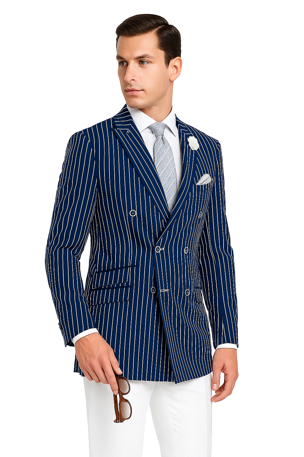 Mens Double Breasted Blazer in Color Navy - Pinstripe Sportcoat - New Arrival