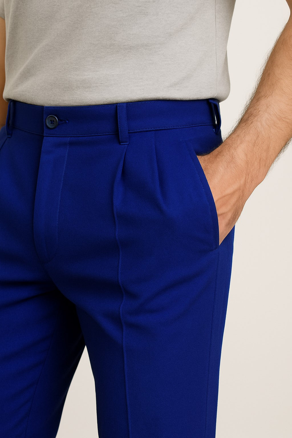 Mens Double Pleated Trousers - Double Pleated Dress Pants - Slacks Royal Blue