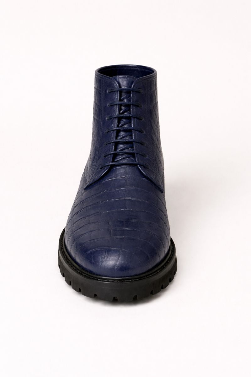 Mens Dress Ankle Boots Los Altos Boots Short Cowboy Boot - Western Ankle Boots Exotic Skin + Navy + Skin Type-New Designer Collection
