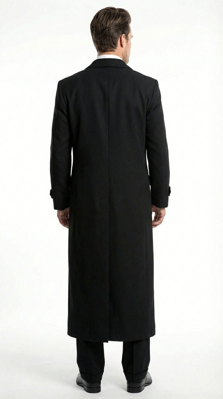 Men's Maxi Black Full Length Zoot Suit – Vintage Gangster Style Long Coat Formal Suit