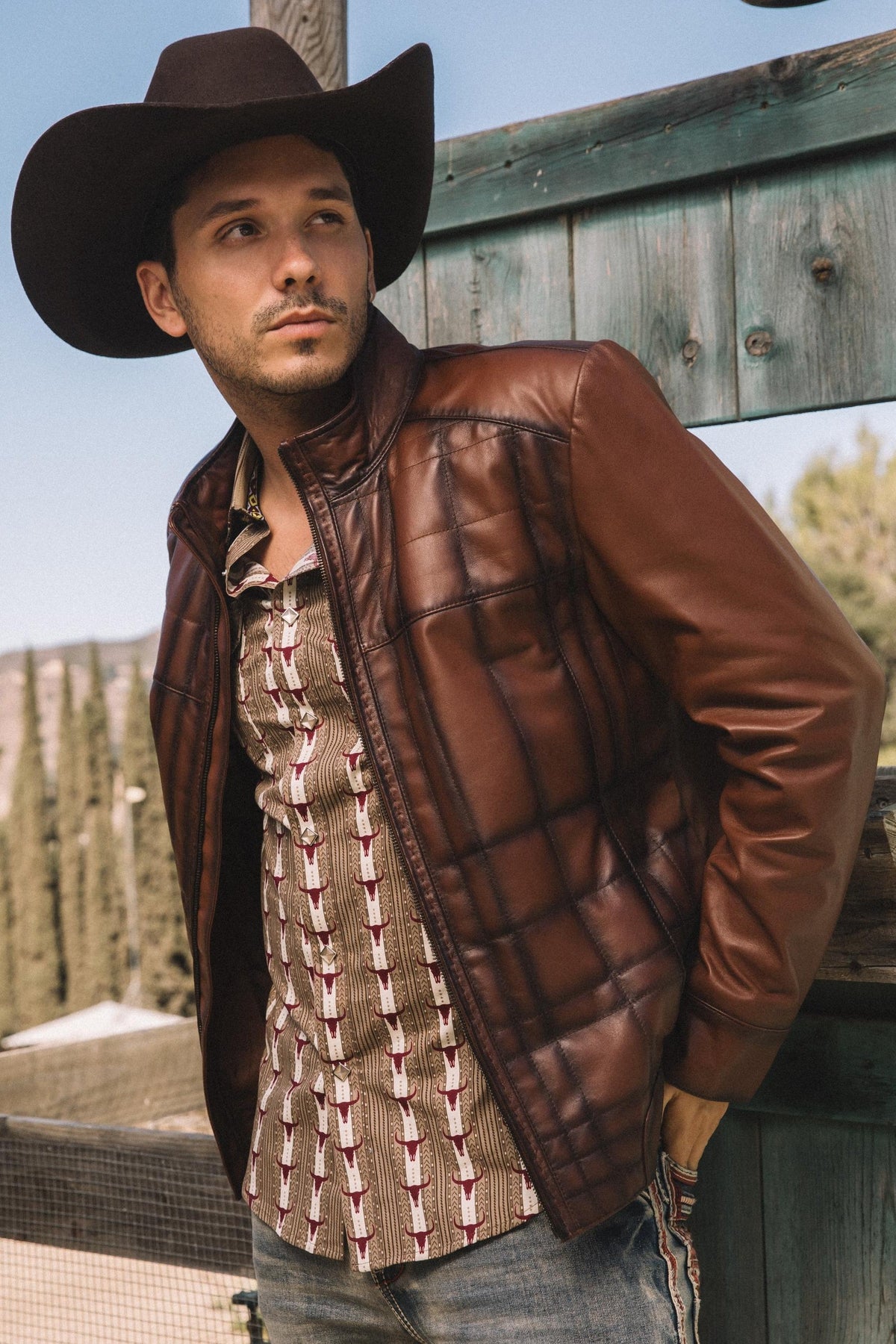 Mens Brown Western Leather Jacket - Vintage Cowboy Style