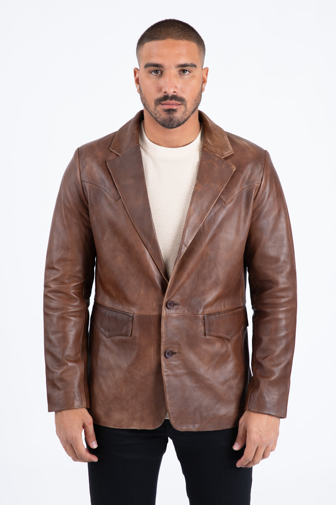 Mens Western Leather Jacket Brown - Vintage Cowboy Style