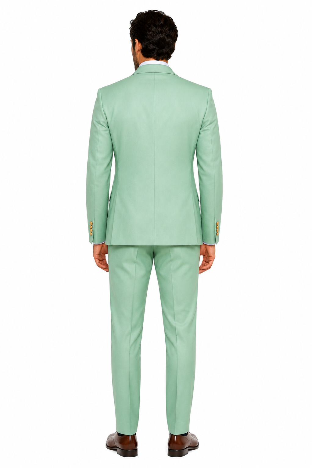 Mens Sage Green Double-Breasted Suit with Gold Buttons Formal Slim Fit 2-Piece Pistachio Color