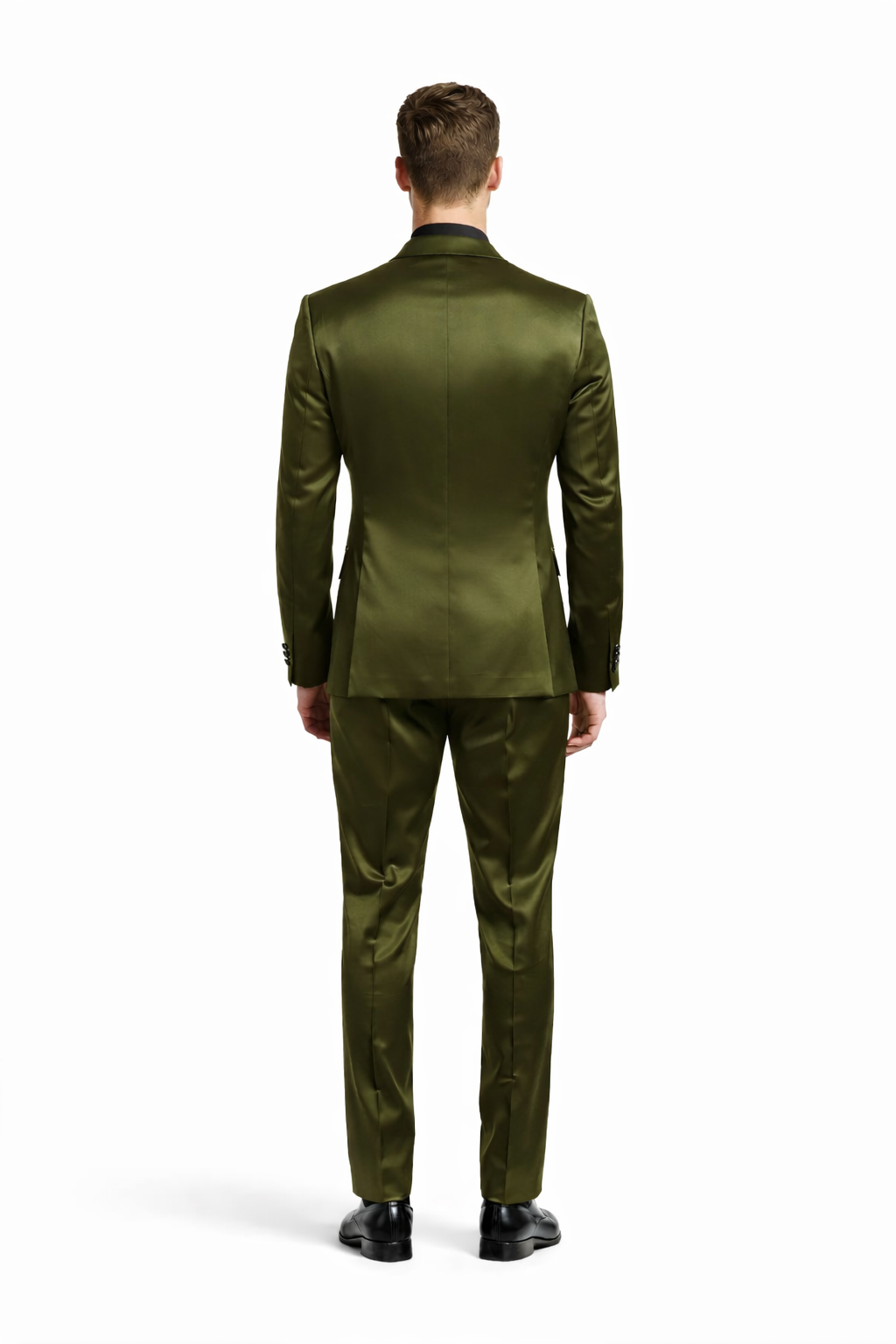 Mens Shiny Blazer - Olive Green Sateen Vested Suit-New Designer Collection