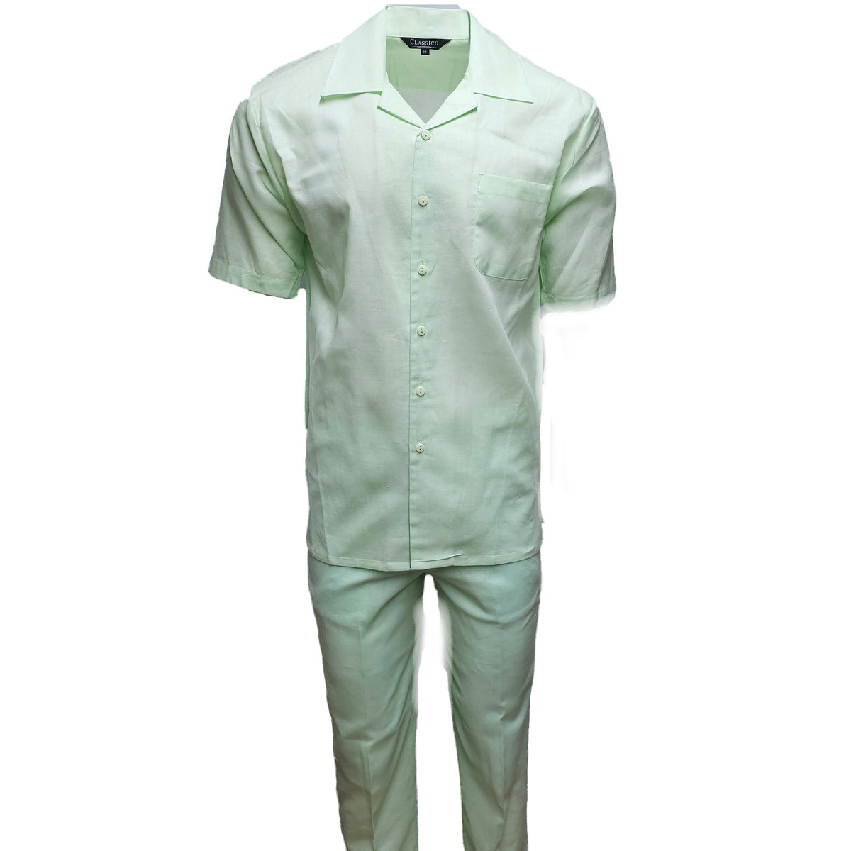 Mens Mint Linen Shirt and Pants Casual Outfit Set