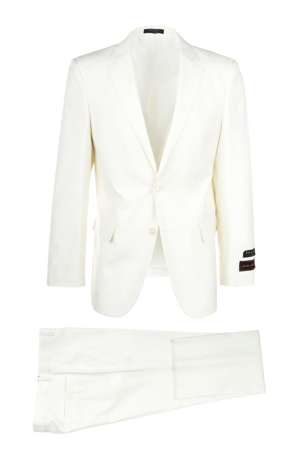 Modern Fit - Tiglio Italian Suit - Real Wool Fabric Super 150's Novello Off-White, Modern Fit Suit in Color Off-White