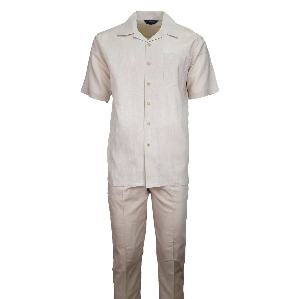 Mens Natural Linen Shirt and Pants Casual Outfit Set