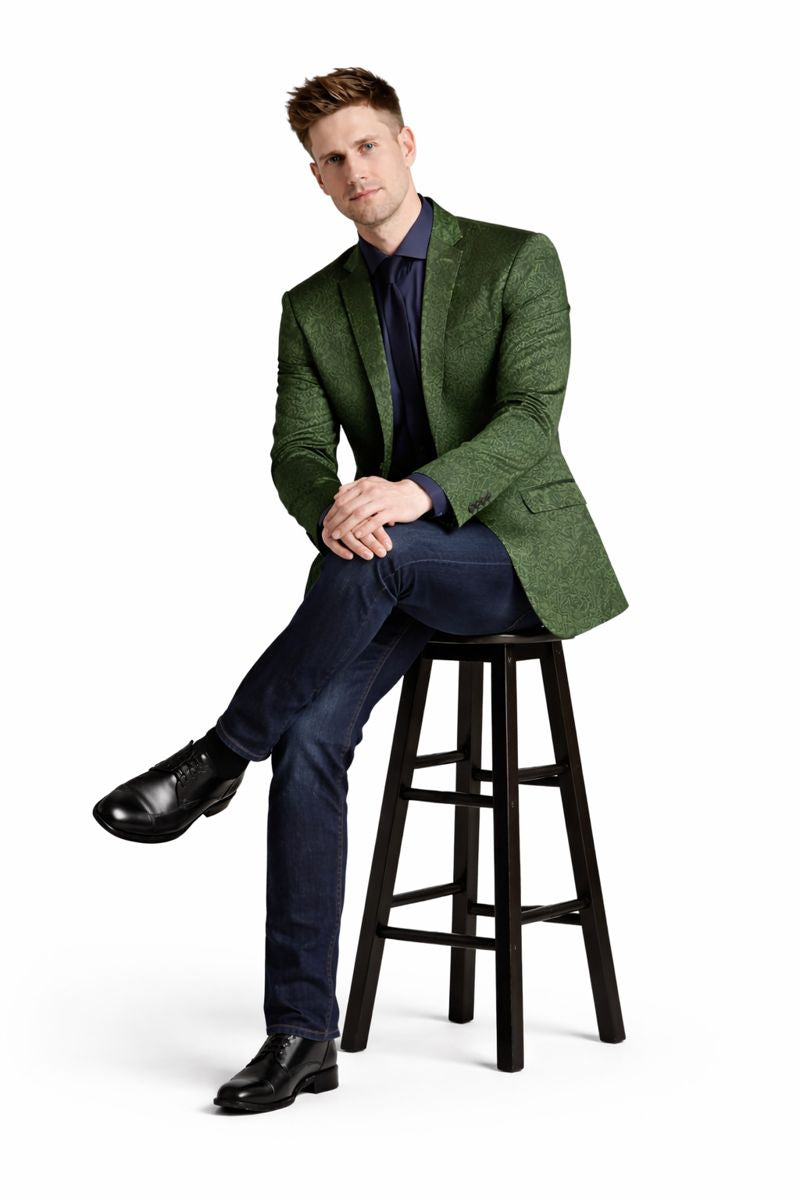 Olive Velvet Blazer - Paisley Sport Coat - Slim Fit-New Designer Collection