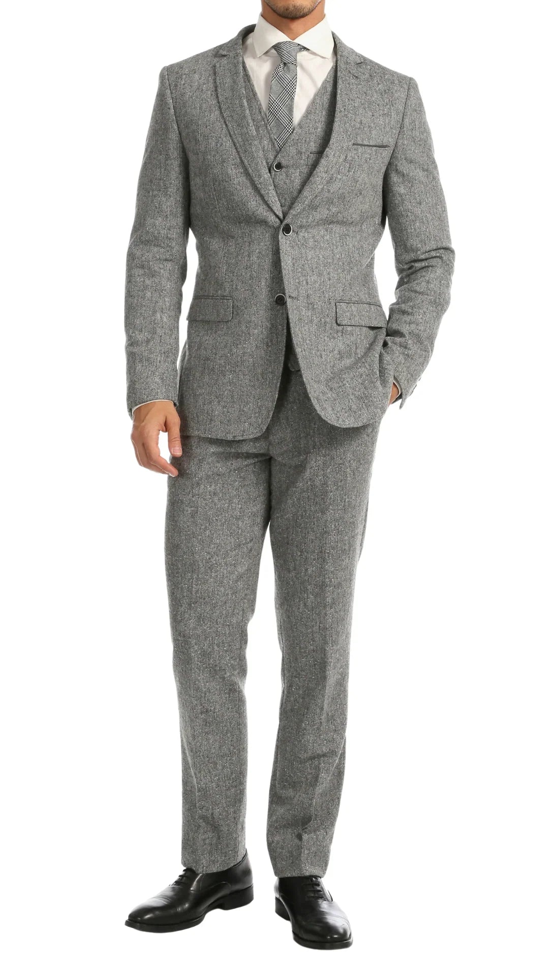Men's Grey Tweed Herringbone Western Blazer Jacket Style Look, Textured Formal Casual Sport Coat for Jeans