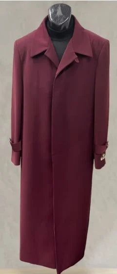 Mens Full-Length Burgundy Overcoat - Microfiber 4 season fabric Long Formal Coat with Classic Tailored Maxi Duster Coat