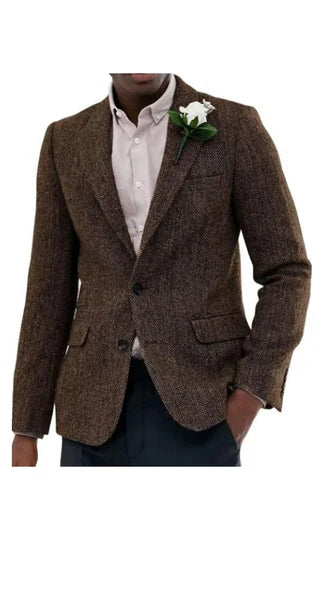 Mens Brown Western Tweed Herringbone Blazer Jacket Classic Cowboy Style Sport Coat for Wedding Party