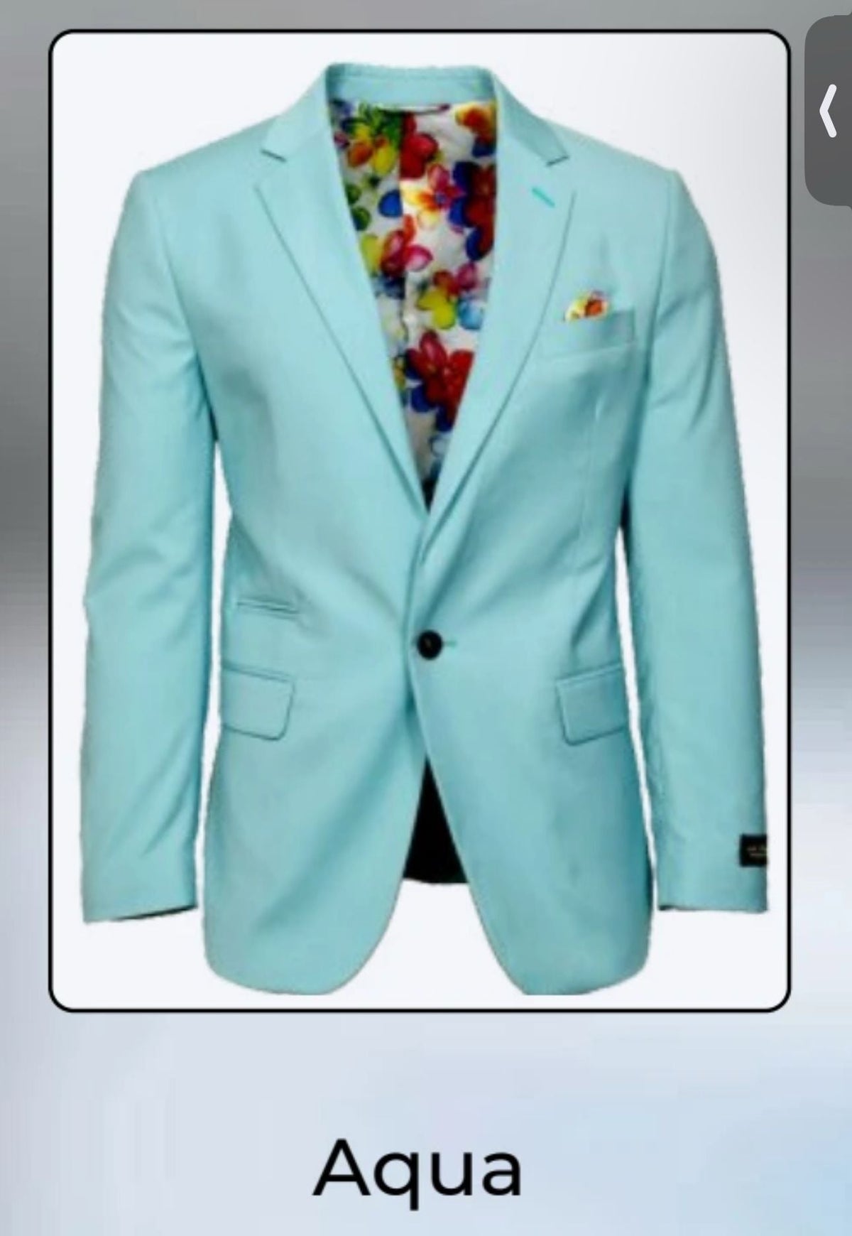 Mens Aqua Blazer Slim Fit One Button Suit Jacket with Stylish Floral Inner Lining - Light Turquoise