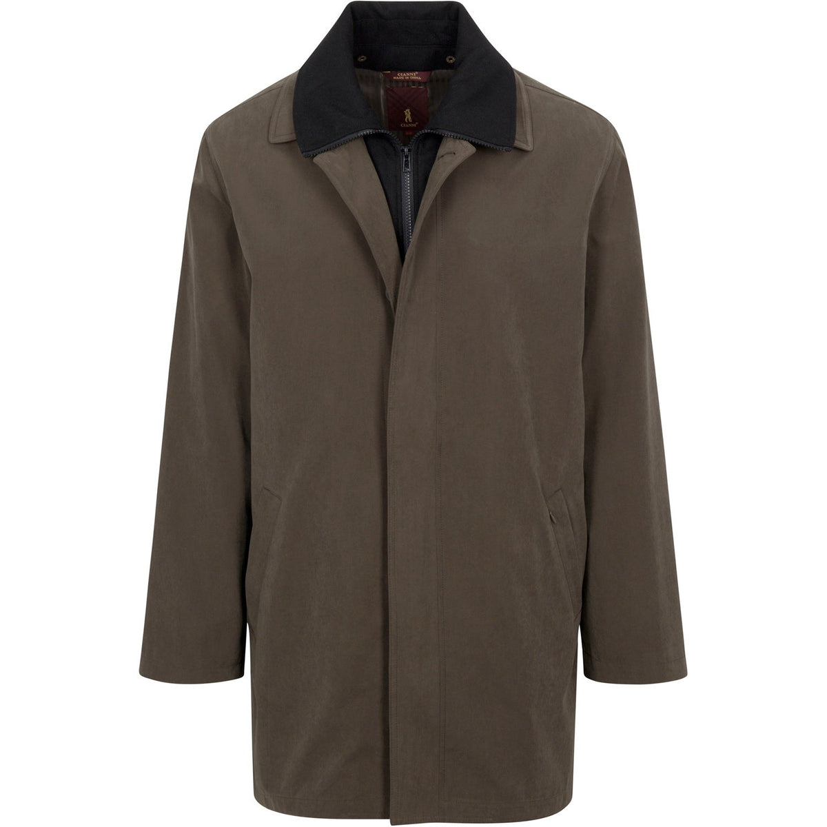 Mens Olive Brown Trench Coat Raincoat – Classic Water Resistant Long Coat with Zip and Button Closure for Business, Travel and Everyday Outerwear