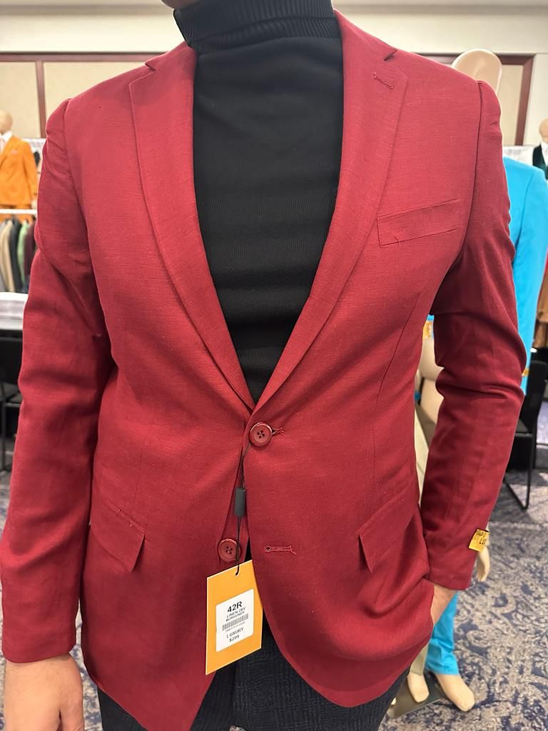Mes Burgundy Red - Wine Two-Button Sport Coat Stylish Blazer for Business, Parties