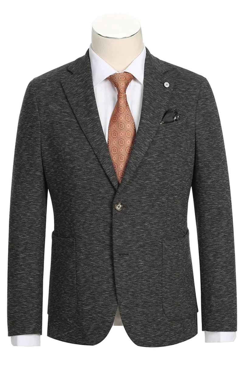 "Elegant Charcoal Grey Blazer for Prom and Wedding: Half Canvas, Patch Pockets"