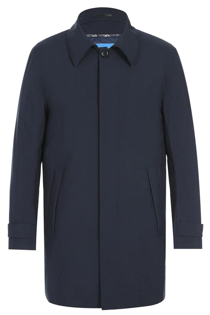Pelago Men's Navy Rain Coat with Shirt Collar | Classic 3/4 Length