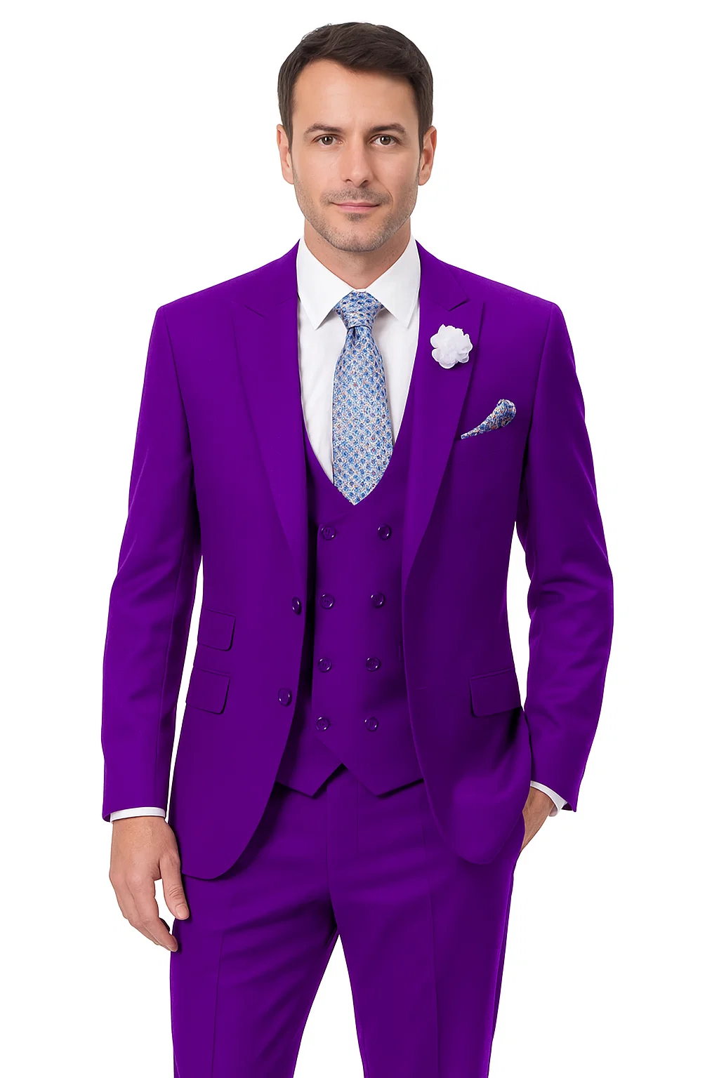 Stylish Purple Suit for Men – Double Breasted vest, 2-Button, Peak Lapel