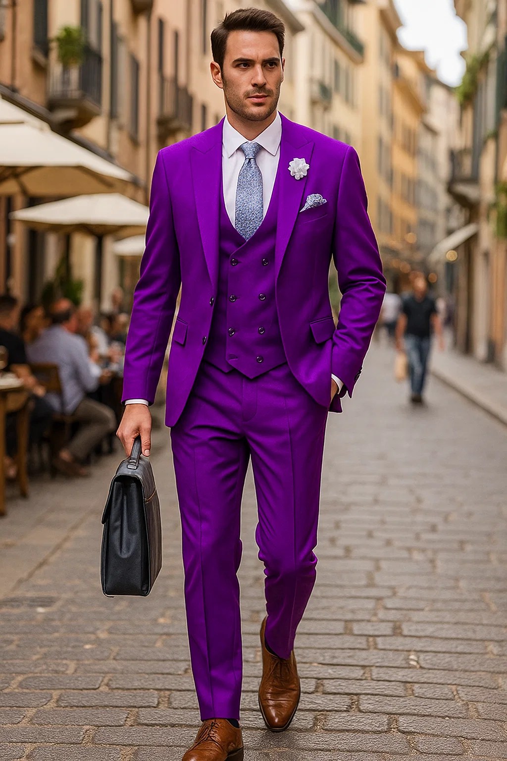 Stylish Purple Suit for Men – Double Breasted vest, 2-Button, Peak Lapel