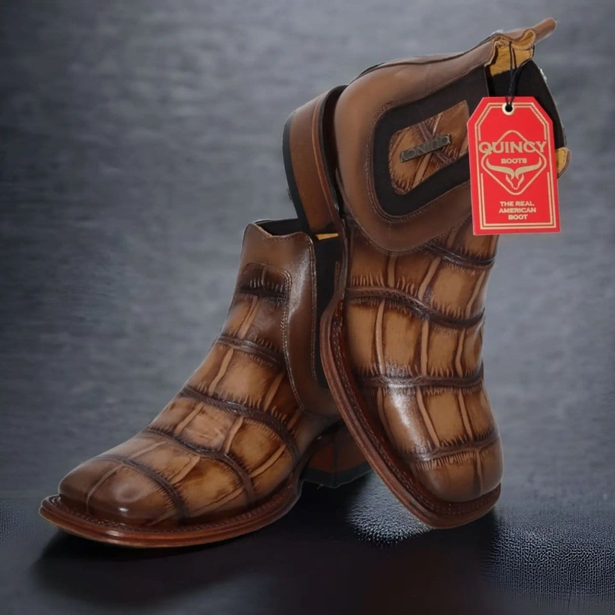 Men's Quincy Alligator Print Square Toe Ankle Boots - Tobacco