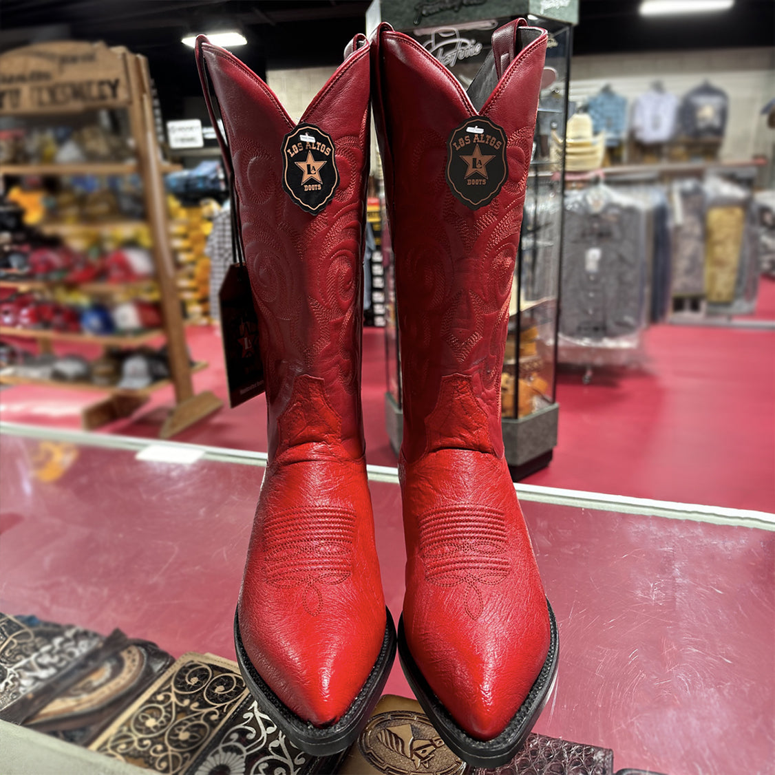 Mens Los Altos Boots Smooth Ostrich Red Cowboy Boots J-Toe
