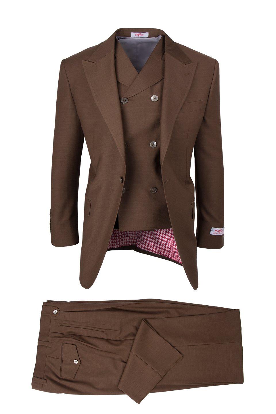 Tiglio Italian Suit - Real Wool Fabric Super 150's San Giovesse Tobacco, Wide Leg Suit & Vest in Color Tobacco