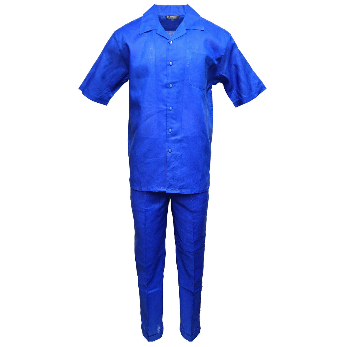 Mens Royal Blue Linen Shirt and Pants Casual Outfit Set