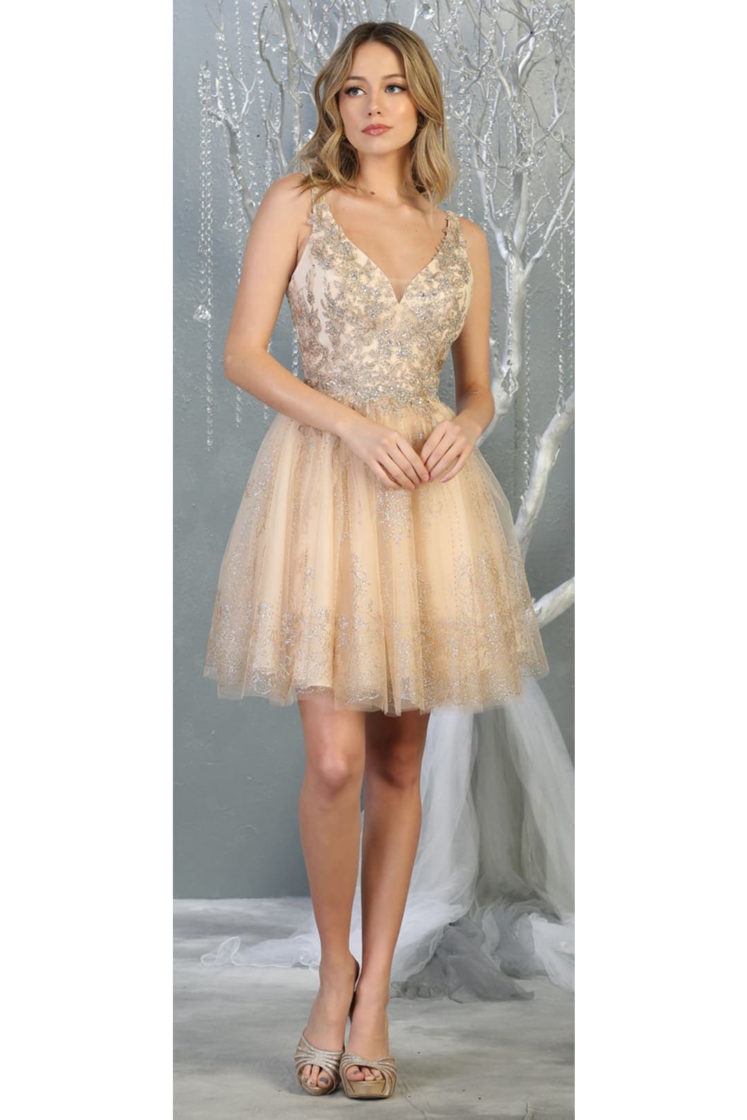 Quince Dama Dresses - Short Quinceanera Dresses in Color Champagne