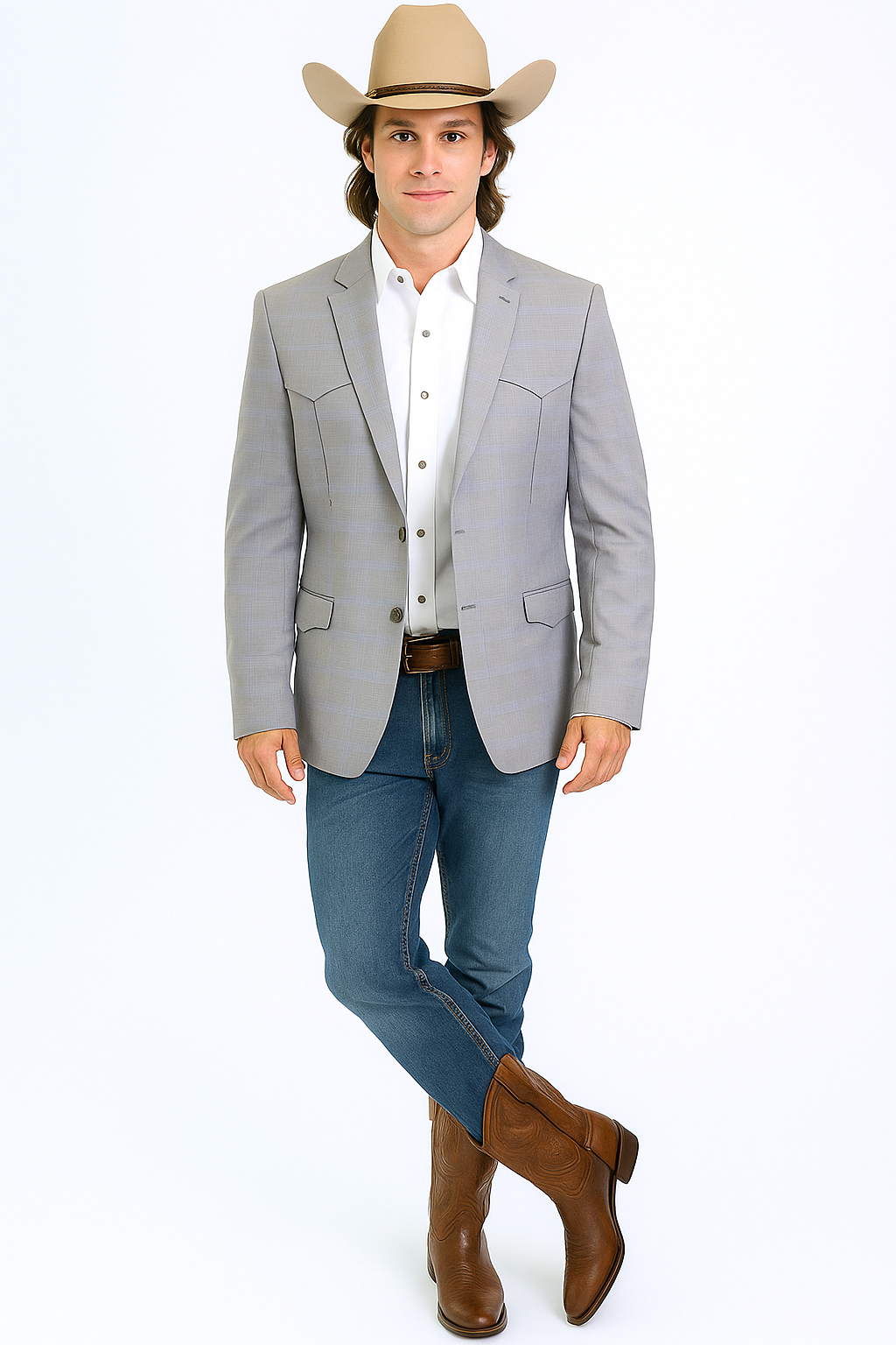 Western Blazer - Saco Para Hombre - Mens Double Button Western Grey Blazer